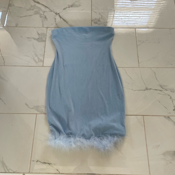 She's Breaking Hearts Velour Mini Dress-Light Blue - Picture 5 of 5